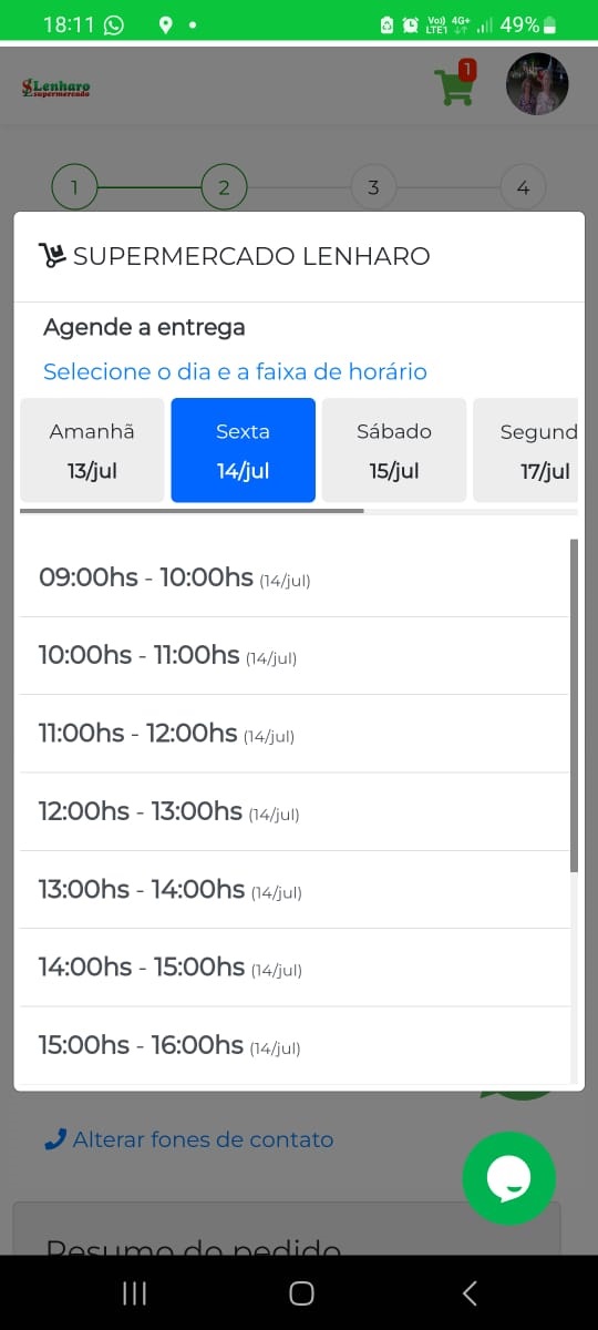grades de horários no aplicativo sicompra
